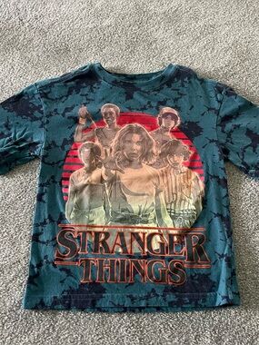 Stranger Things Short Sleeve Blue Tie Dye Graphic T-Shirt Kids Size 5 XS NEW